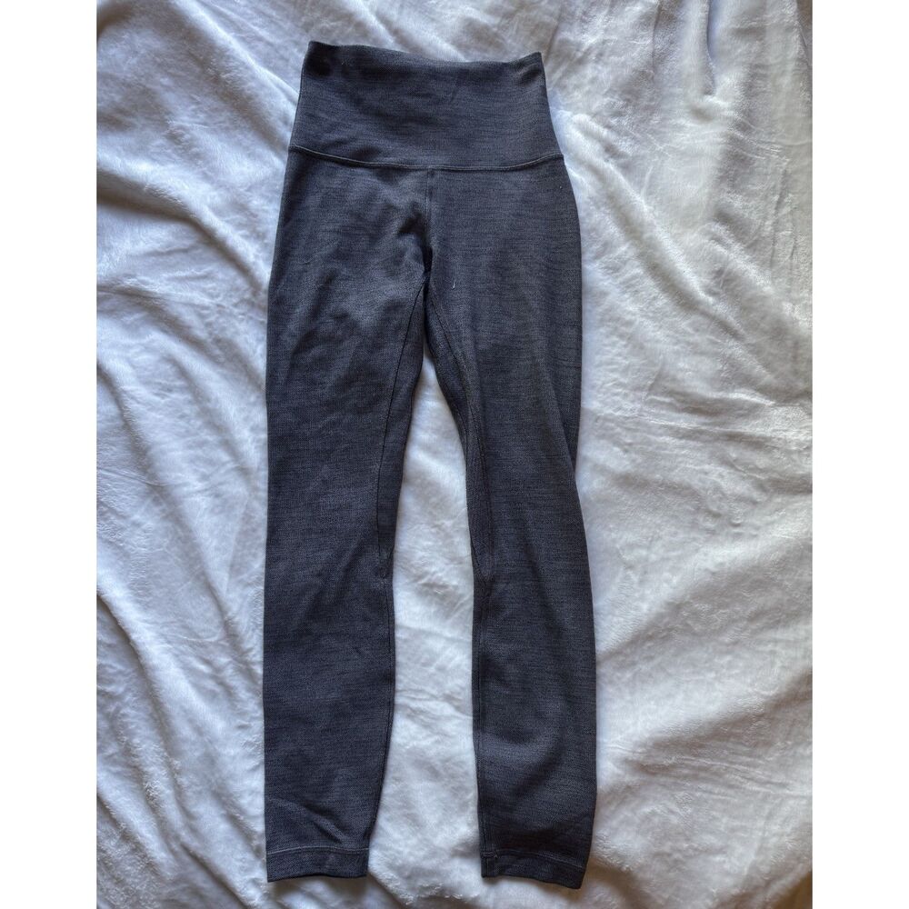 Lululemon Womens Size 2 Gray Herringbone Leggings High Rise 23 Inseam Yoga Pants